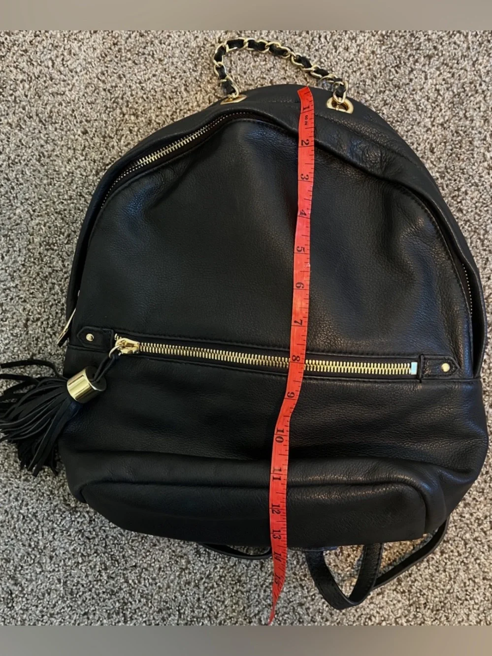 Margot black leather mini backpack with fringe tassel accent
